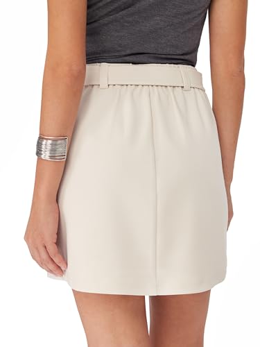 CIDER Womens Mini Skirts Solid High Waisted with Belt & Pockets Workwear Beige3