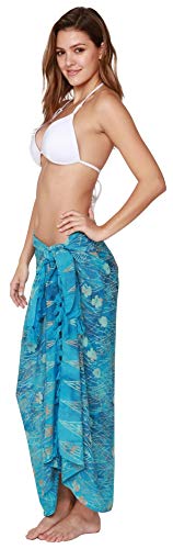 INGEAR Beach Long Batik Sarong Womens Swimsuit Wrap Cover Up Pareo with Coconut Shell Included (Blue Leaf)3