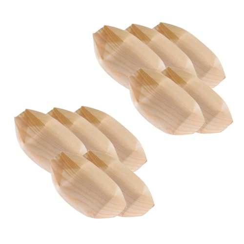 LOORGVEL 50個 木製使い捨て寿司船プレート 船形デザイン 深め皿 食品保存用サラダトレイ ホテルやレストラン向けパーティー用食器