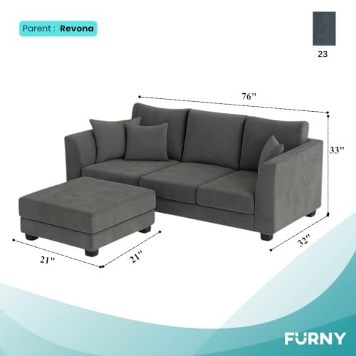 Image of FURNY Premium Ravona 4 Seater Convertible Fabric L Shape Sofa Set, 3 Seater Sofa with Ottoman (Dark Grey) Color with Velvet Fabric | Durable Comfort | Modern Design | Ideal for Living Room