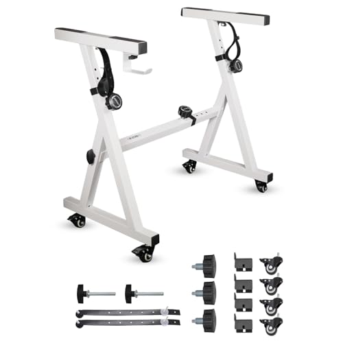 5 CORE Keyboard Stand Piano Riser Z Style Adjustable Height 36.5' & Width 32.5” Sturdy Portable Music Stands Padded Arms Fits 54 - 88 Key Digital Electric Pianos for Kid & Adults - KS Z1 ECO WHLS Parent (White)