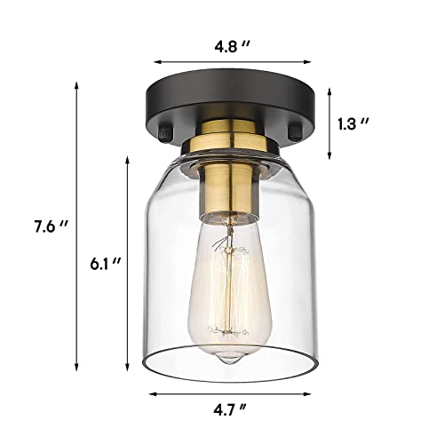 Image of zeyu 2 Pack Farmhouse Ceiling Lights, Small Semi Flush Mount Light Fixtures with Clear Glass Shade for Kitchen Hallway Laundry Room, Black and Gold Finish, ZG33F-2 BK+BG