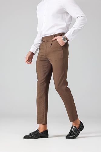 Men's High Waisted Fold Pleated Pants, Slim Fit Lightweight Soft Tapered Dress Pants Casual Versatile Trousers2