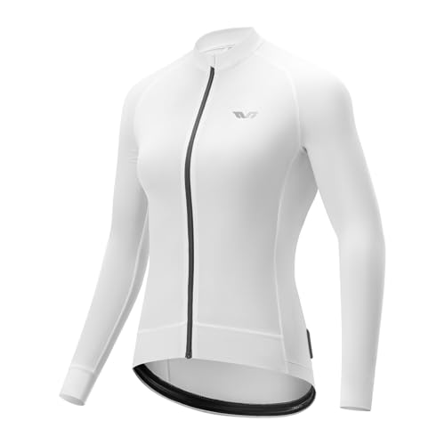 ROCKBROS Maillot de Cyclisme pour Femme Manches Longues, Vêtement de Vélo Léger Respirant Veste de Cycliste Été pour VTT Velo Route Course, Blanc M