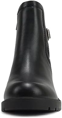 Soda “PUGGLE” ~ Women Round Toe Elastic Gore Belted Strap Lug Sole Low Heel Ankle Boot with Side Zipper (Black PU, us_footwear_size_system, adult, women, numeric, medium, numeric_5_point_5) | Image 2