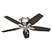 Hunter Fan Company, 51082, 42 inch Newsome Brushed Nickel Low Profile Ceiling Fan with LED Lights and Pull Chain