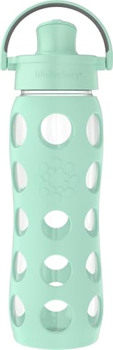 Lifefactory 22-Ounce Active Flip Cap Glass Water Bottle, 22oz, Mint