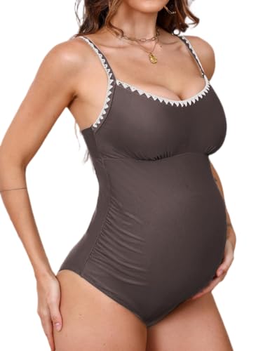 CUPSHE Costume da bagno intero premaman con cinturino regolabile increspato Shell cucito indietro Ritaglio costumi da...