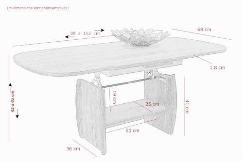 Table basse réglable en hauteur Michael avec manivelle plateau extensible 142 cm - 4