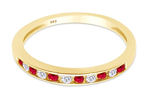 AFFY Round White Natural Diamond & Simulated Pink Ruby Half Eternity Stackable Wedding Band Ring In 14K Gold Over Sterling Silver For Women (Clarity : I2-I3, Color : I-J, 0.25 Cttw)3