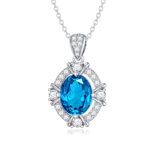 London Blue Topaz Necklace 925 Sterling Silver Oval Cut Gemstone Pendant Necklace For Women