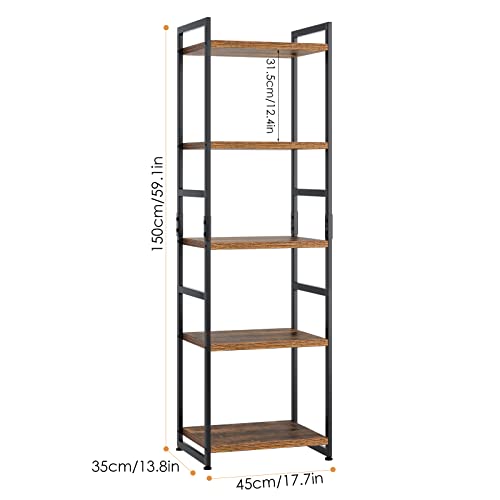 finetones-5-Tier-Corner-Shelf-Narrow-Bookshelf-with-Metal-Frame-Modern-Display-Storage-Organizer-for-Bedroom-Living-Room-Home-Office-Rustic-Brown