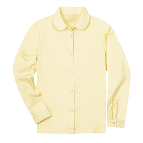 Image of LittleSpring Girls Long Sleeve Uniform Shirts Peter Pan Collar Poplin Blouse