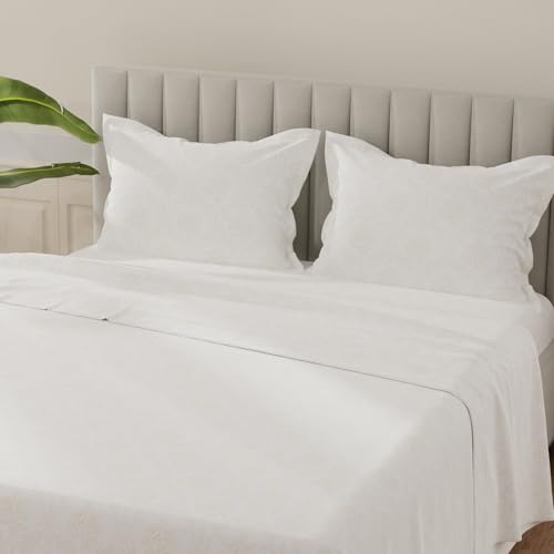 Image of Layers 100% Cotton Bedsheet for King Size Bed | Lumina Floret Collection | 144 TC Soft & Breathable | Printed with 2 Pillow Covers | Wrinkle Free & Colorfast | 3 Piece Bedding Set - White & Beige