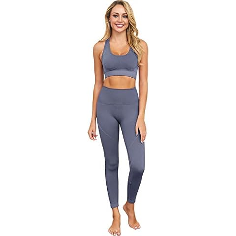 Jetjoy Gym Set for Women 2 piece, Yoga Workout Gym Wear Womens Set Seamless Clothes Set Long Sleeve Tops Sports Exercise Cover