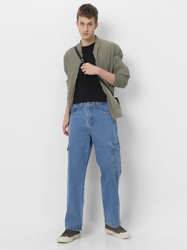 Image of Neostreak Men's Loose Baggy Fit Washed Cargo Jeans with 6 Pockets Non-Stretchable