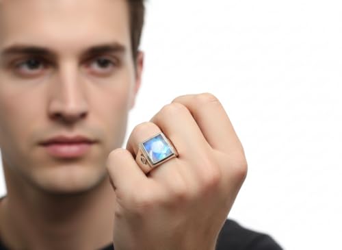 Image of Choose Your Color Mens Bold Ring 925 Sterling Silver Gemstone Wedding Engagement Statement Ring Birthstone Solitaire Jewellery Ring Sizes 4, 5, 6, 7, 8, 9, 10, 11, 12, 13,