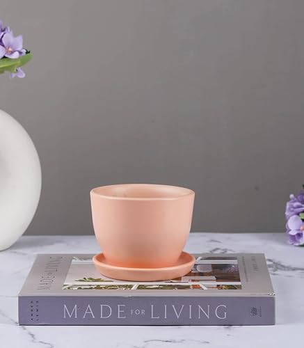 Image of Nurturing Green Blush Pink Ceramic Pot for Plants | Plant Pots for Home Decor (Size: 4.25 Inch Wide & 3.25 Inch High) - [Plants are not Included]
