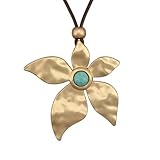 GelConnie Boho Leather Necklace for Women Long Flower Pendant Windmill Design Adjustable Cord Turquoise Stone Retro Jewelry