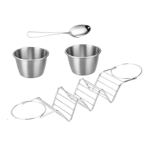 Streysisl Platos de bandeja para tacos, soporte para tacos | Juego Burrito lavable en lavavajillas con cuchara de salsa, conjunto de servicio de bar de tacos versátil de diseño