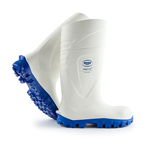 Robuste Sicherheitsstiefel für Männer und Frauen mit Stahlkappe, rutschfest, Weite Passform, Stiefel Lebensmittelindustrie, Öl und chemikalienbeständig, isolierend bis -30 Grad, weiß, EU 46