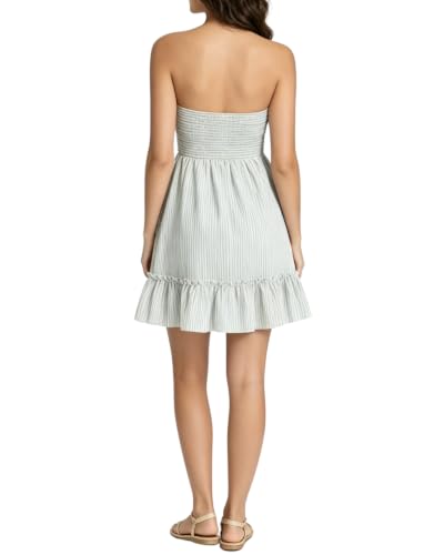 Image of Tsher Tube Top Dress for Women Summer Solid Strapless Mini Dresses Off The Shoudler Ruffle Beach Cover Sundress