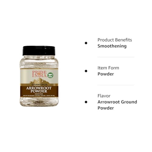 Pride of India – Natural Arrowroot Ground Powder – Baking & Thickening Agent – Gluten & GMO Free – Good for Sauces, Fritters & Fries – Easy to Use – 8 oz. Medium Dual Sifter Jar
