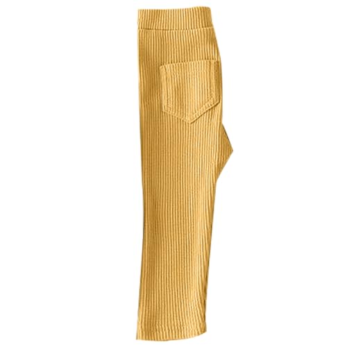 Toddler Baby Boys Girls Ribbed Leggings Kids Solid Color Elastic Waist Yoga Pants Footless Stretchy (Yellow, 3-4 Years)