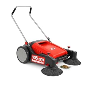 HECHT Kehrmaschine – 105 cm Arbeitsbreite – 350 mm Bürsten – 48 l Auffangbehälter – Kehrmaschine manuell – für große außen Flächen zum Laub, Schmutz & Kies beseitigen