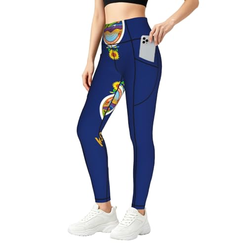 Leggings de moda con bandera de Kansas para mujer, conjunto elástico con bolsillos de gimnasio