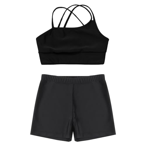 Moily Kids Girls Solid Color 2-Piece Gymnastics Dance Sports Outfit Racer Crop Top with Booty Shorts Swimsuit3