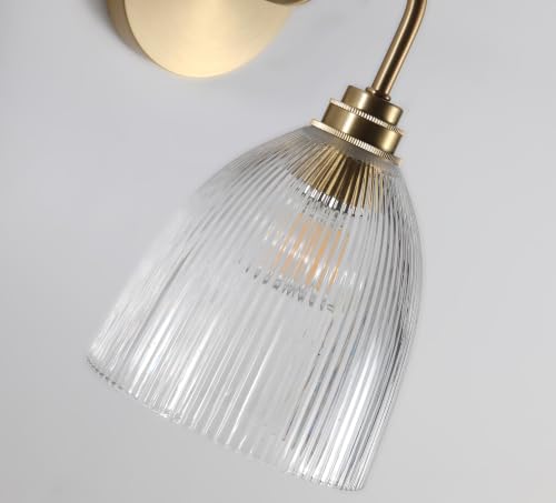 Image of Brass Gold Wall Sconce Ribbed Glass Wall Lights for Kitchen, Livingroom, Bathroom (Bulb Included)