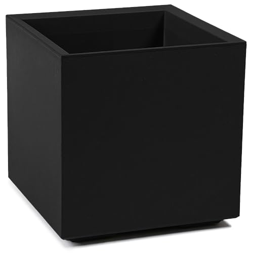 Ondis24 Blumenkübel, Blumentopf Caro Beton Optik, pflanzkasten XXL auf Rollen aus Kunststoff 100% Recycled Pflanzkübel groß außen (Schwarz, 40 cm)