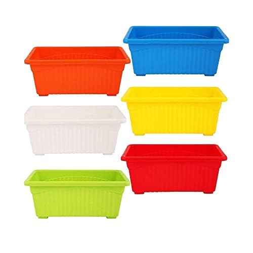 Rawatenterprises Multicolor Rectangular Plastic Pots for Plants | Flower pots | Window Display | Flower pots for Garden | Plant pots for Balcony (Set of 6) (34.5 x 18.5 x 14 cm), (Pack of 6) (B0CNDH3ZWH) Amazon Price History, Amazon Price Tracker
