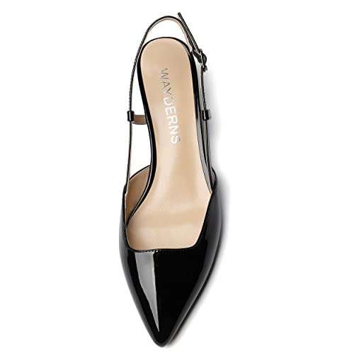 WAYDERNS Women's Pointed Toe Patent Slingback Ankle Strap Chunky Low Heel Pumps Business Work Dress Shoes 1.5 Inch3