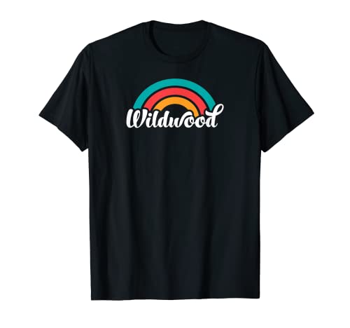 WILDWOOD NJ Retro Script Design With Rainbow T-Shirt