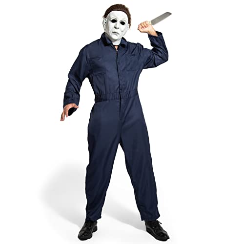 AENEY 3-teiliges Michael Myers-Kostüm für Erwachsene und Herren Horror-Killer-Outfit mit Overall Maske Messer Halloween Cosplay-Overall (A Medium)