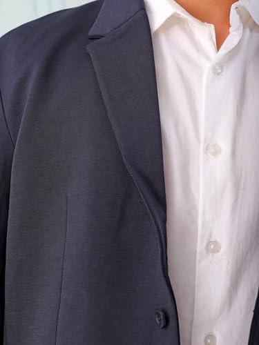 Image of The Indian Garage Co Men Comfort Straight Fit Solid Stretchable Single Breated Knitted Blazers