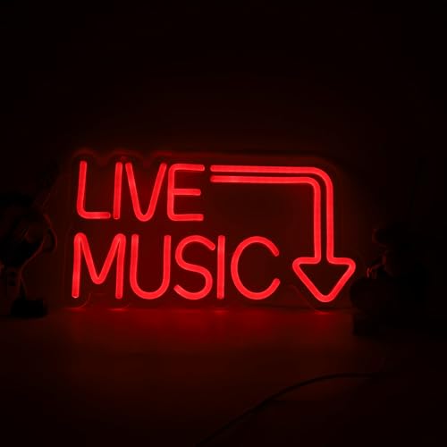 Image of Live Music Neon Sign for Music Studio Record Wall Decor Led Light Up Sign Accessories Red Words Neon Sign