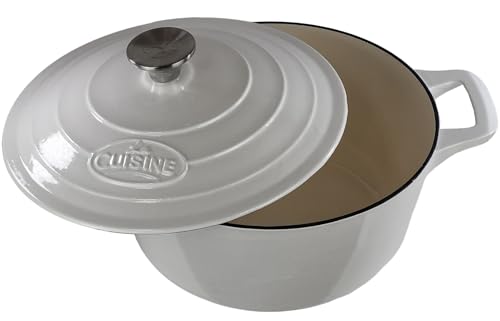 Image of La Cuisine Enameled Cast Iron Dutch Oven Casserole Pot with Lid, 5 QT 10.5 inch / 26cm O, For GalssTop Stove Oven-Safe PFOA Free Glossy Cream White Interior Glossy White Exterior