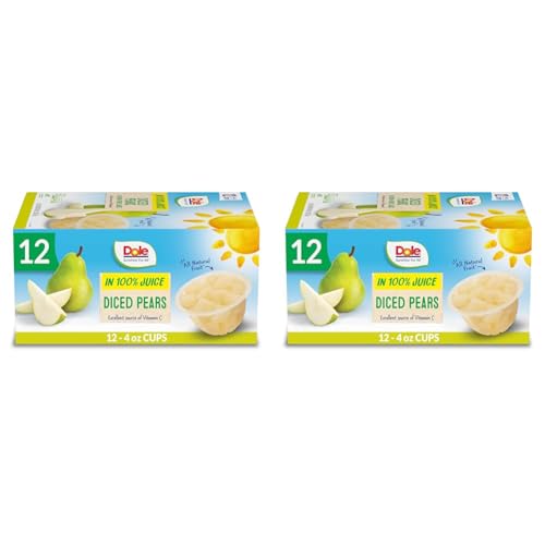 Dole Fruit Bowls Diced Pears in 100% Fruit Juice Snacks, 4oz 12 Total Cups, Gluten & Dairy Free, Bulk Lunch Snacks for Kids & Adults (Pack of 2)