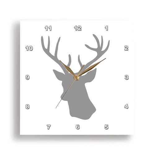 3 d Rose DPP 179695 3 Grey Deer Head Silhouette on White Modern Gray Stag with Antlers Wall Clock, 15 by 15 3dRose DPP_179695_3 Grey Deer Head Silhouette on White Modern Gray Stag with Antlers Wall Clock, 15 by 15-Inch