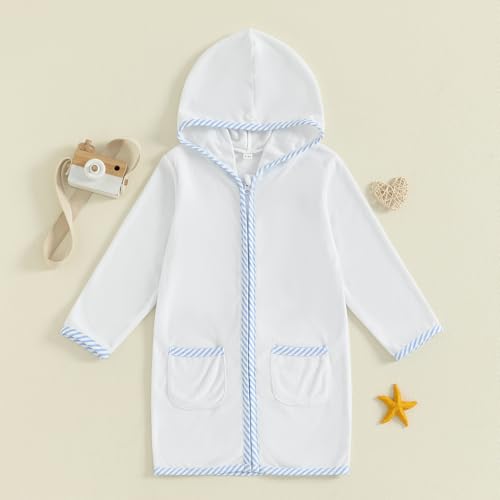Image of Girls Boys Terry Cloth Swim Cover Up Zip Up Hooded Bathing Suit Coverup Wraps Kids Pool Beach Robe Cover-Up Kimono