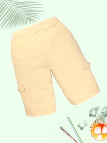 Image of KiddoPanti Boys Knit Solid Cargo Shorts | 100% Cotton | Comfortable Rib Waistband | 2 Front Pockets & 2 Cargo Pockets | Sport Bermuda Half Pant for Boys