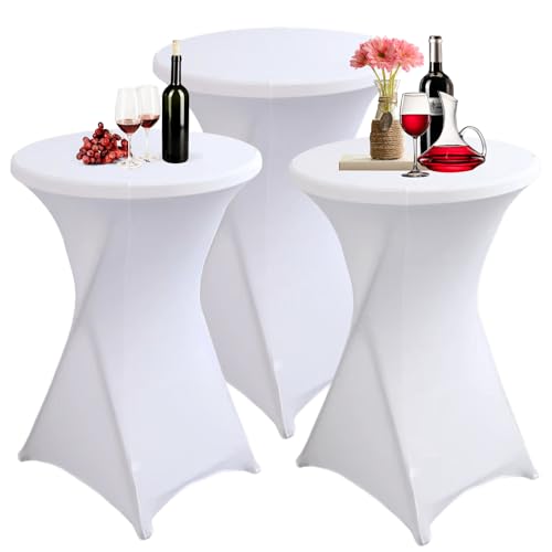 BORDEAG Lot de 3 housses extensibles pour table haute 60 x 110 cm - Housses extensibles pour table haute - Pour bar, restaurant, banquet, hôtel - Facile d'entretien - Housse extensible - Blanc