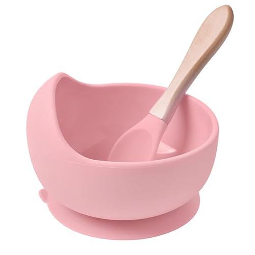 ベビー用食器 吸盤ボウル シリコン ボウル スプーン付き 吸盤つき セット 赤ちゃん 食品級シリコン 滑り止め 離乳食セット こぼれ防止 おわん 電子レンジ食洗器対応 お祝い ギフト プレゼント?幼児 誕生祝い 出産祝い (ピンク)