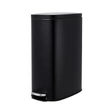 Garvee 13 Gallon Slim Kitchen Trash Can, Narrow Stainless Steel Step-On Pedal Garbage Can with Soft Close Lid, Removable Inner Bucket, Space-Saving Trash Bin for Kitchen, Bathroom, Office, Black
