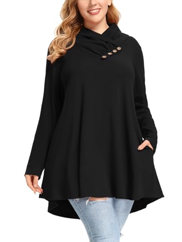 LARACE Cowl Neck Sweatshirts For Women Plus Size Tops With Pockets Long Sleeve Tunic Casual Pullover Button Down Shirt