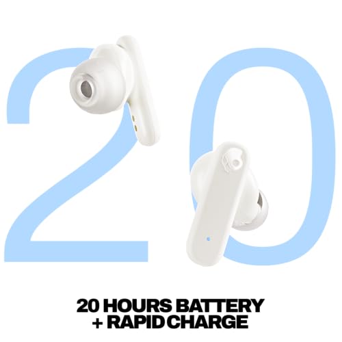 Image of Skullcandy Smokin' Buds Wireless Earbuds, Bluetooth Headphones, Noise Isolating Fit, Up to 20 Hours Battery, IPX4 Sweat and Water Resistant, Microphone for iPhone Android - Bone
