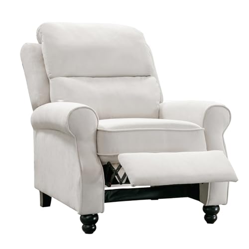 Bonzy Push Back Recliner Chair with Padded Seat for Living Room, Bedroom, or Home Theater - White